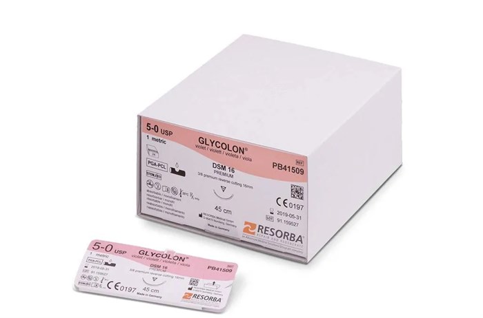 Гликолон (Glycolon) фиолетовый 5/0, 1 EP, DSM 16 (О/Р 3/8, микроострие), 45см, 1шт, PB 41509, Resorba УТ-00005908 - фото 518428