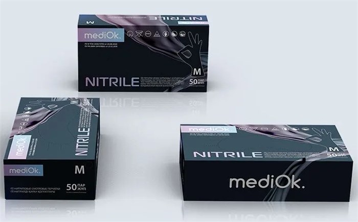 Перчатки нитриловые XL (9-10), 100шт, черные , MediOk УТ-00009018 - фото 523494