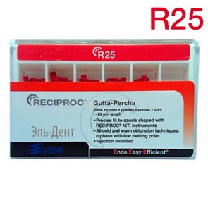 Reciproc guttapercha points, длина (length) 28 мм, R25 размер (size), 60 шт. 0001913506