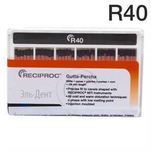 Reciproc guttapercha points, длина (length) 28 мм, R40 размер (size), 60 шт. 0001913236