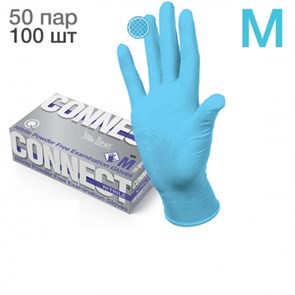 Перчатки Нитриловые CONNECT BLUE NITRILE M Голубые (100 шт.) (50 пар) 3,7 гр 1231912888