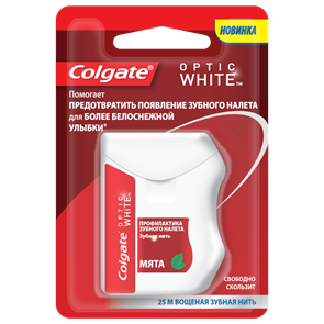 Зубная нить COLGATE  Optic White Профилактика зубного налета" , 25  м, 1 шт. FMY13425