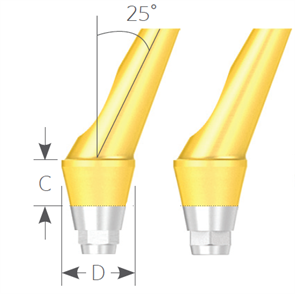 Абатмент угловой для цементной фиксации диаметр 4.5 мм, десна 2.0 мм. Угол 25% без шестигранника тип Б. SSAA452025N[H]