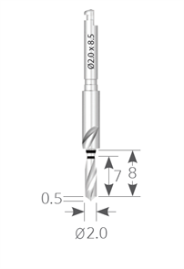 Сверло первоначальное диаметр 2.0, длина рабочей части 7-8 мм. DSU2008M