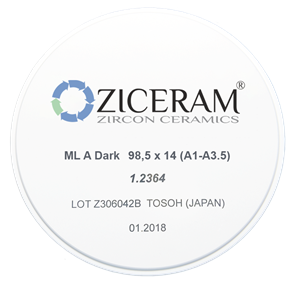 Многослойные заготовки диоксида циркония ZICERAM ML A Dark 98,5 х14 (A1-A35) MLADark98-5х14(A1-A3-5)