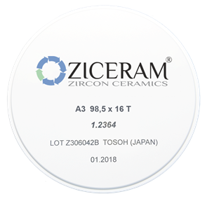 Заготовки диоксида циркония ZICERAM с оттенком А3 98,5 x16T, транслюцентные A398-5x16T