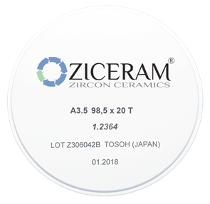 Заготовки диоксида циркония ZICERAM с оттенком А35 98,5 x20T, транслюцентные A3.598-5x20T