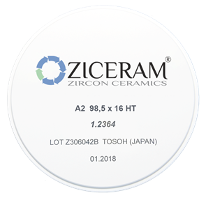 Заготовки диоксида циркония ZICERAM с оттенком A2 98,5 x16HT, супертранслюцентные A298-5x16HT