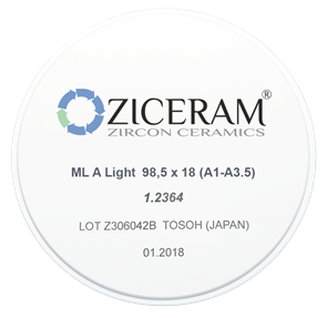 Многослойные заготовки диоксида циркония ZICERAM ML A Light 98,5 х22 (А1-А35) MLALight98-5х22(А1-А3)