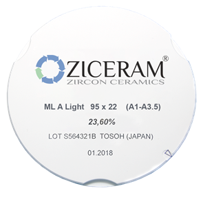 Многослойные заготовки диоксида циркония ZICERAM A Light 95 х 22(А1-А3.5). MLALight95х22(А1-А3.5