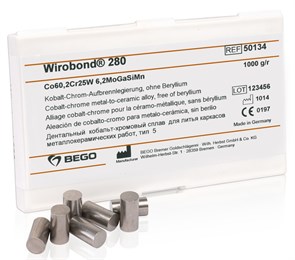 Сплав Wirobond 280  CoCr для керамики, Co (60,2%), Cr (25%), W (6,2%) Mo (4,8%), 1 кг. 50134