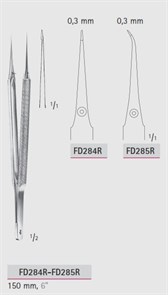 Микропинцет для вязки узлов, изогнутый, 0.3 мм, длина 150 мм., арт: FD285R FD285R