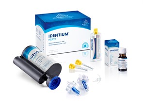 Identium Heavy (Intro pack) - оттискная масса, 380 мл, 50 мл Light Body, 10 мл адгезив, 10 динамических смесителей + 6 смесительных канюль (желтые) 14724