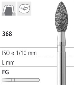 Боры стоматологические алмазные FG 368/016, 6шт. ISO код 314257524016, арт: FG252/6 FG252/6