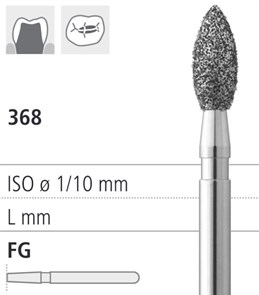 Боры стоматологические алмазные FG 368/010, желт., 6шт. ISO код 314257504010, арт: FG5254/6 FG5254/6