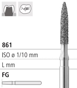 Боры стоматологические алмазные FG 861/014, 6шт. ISO код 314248524014, арт: FG285L/6 FG285L/6