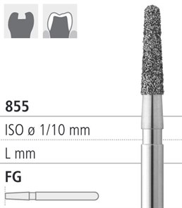 Боры стоматологические алмазные FG 855/016, 6 шт. ISO код 314197524016, арт: FGD8/6 FGD8/6