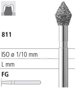 Боры стоматологические алмазные FG 811/029, зел., 6шт. ISO код 314038534029, арт: FG198/6 C FG198/6C