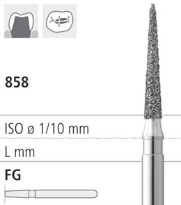 Боры стоматологические алмазные FG 858/010, 6шт. ISO код 314165524010., арт: FGD11/6 FGD11/6