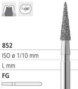 Боры стоматологические алмазные FG 852/014, 6шт. ISO код 314164524014, арт: FG117A/6 FG117A/6