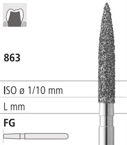 Боры стоматологические алмазные FG 863/016, 6шт. ISO код 314250524016, арт: FG505L/6 FG505L/6