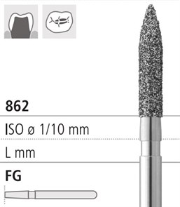 Боры стоматологические алмазные FG 862/016, зел., 6шт. ISO код 314249534016, арт: FG311/6 C FG311/6C