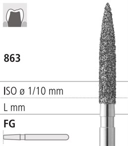 Боры стоматологические алмазные FG 863/012, зел., 6шт. ISO код 314250534012, арт: FG405L/6 C FG405L/6C