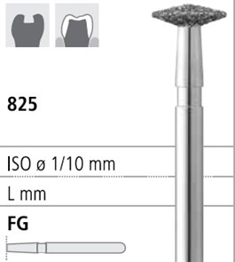 Боры стоматологические алмазные FG 825/042, 6шт. ISO код 314313524042, арт: FG102/6 FG102/6