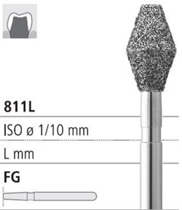 Боры стоматологические алмазные FG 811L/038, черн., 6шт. ISO код 314039544038, арт: FG241/6 CB FG241/6CB