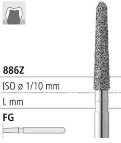 Боры стоматологические алмазные FG 886Z/018, зел., 6шт. ISO код 314210534018, арт: FG123/6 C FG123/6C