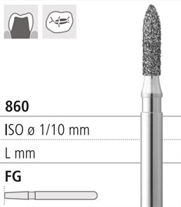 Боры стоматологические алмазные FG 860/014, 6шт. ISO код 314247524014, арт: FG205/6 FG205/6