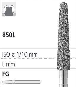 Боры стоматологические алмазные FG 850L/023, 6шт. ISO код 314199524023., арт: FG240/6 FG240/6