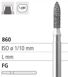 Боры стоматологические алмазные FG 860/015, черный, 1 шт. ISO код 314247544015, арт: FG205/1 CB FG205/1CB