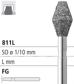 Боры стоматологические алмазные FG 811L/037, зел., 1шт. ISO код 314039534037, арт: FG241/1 C FG241/1C