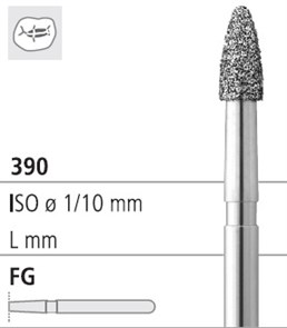 Боры стоматологические алмазные FG 390/016, 6шт. ISO код 314274524016, арт: FG274/6 FG274/6