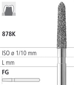 Боры стоматологические алмазные FG 878K/012, черный, 1 шт. ISO код, арт: FG181/1 CB FG181/1CB