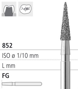 Боры стоматологические алмазные FG 852/019 , черный, 1 шт. ISO код, арт: FG113A/1 CB FG113A/1CB