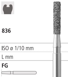 Боры стоматологические алмазные FG 836/012, 6шт. ISO код 314110524012, арт: FG114S/6 FG114S/6