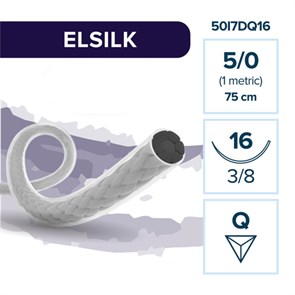 ELSILK S — нерассасывающаяся нить, 3/8, обратно-режущая нить 16 мм, толщина 5/0 (1), 75 см, 12 шт 50I7DQ16