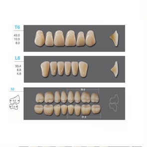 Kaili - зубы акриловые, верхние T6/нижние L6, цвет A4, размер 32, коробка 4х28 шт A4T6/L6/32_Kaili