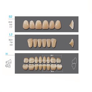 Kaifeng - зубы акриловые, верхние S2, цвет D2, коробка 4х28 шт D2S2/L2/30_Kaifeng