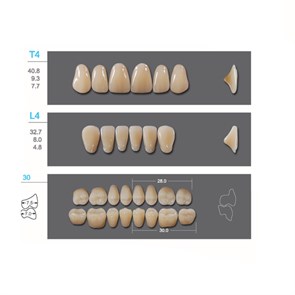 Kaili - зубы акриловые, верхние T4/нижние L4, цвет D3, размер 30, коробка 4х28 шт D3T4/L4/30_Kaili