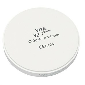 VITA YZ T White - транслюцентный цирконий (диоксид циркония), неокрашенный (белый), 98,4х14 мм ECDYW3981400