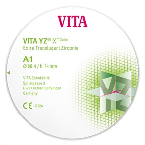 VITA YZ XT Color - экстра транслюцентный диоксид циркония, окрашенный, цвет A1, 98,4х14 мм EDCYX6981436