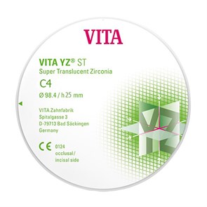 VITA YZ ST Color - супер транслюцентный диоксид циркония, окрашенный, цвет C4, 98,4х25 мм EDCYS7982548