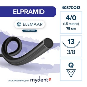 Шовный материал ELPRAMID B 4/0 (12 шт, 75 см, 3/8, 13 мм, обратно-режущая) 407DQ13