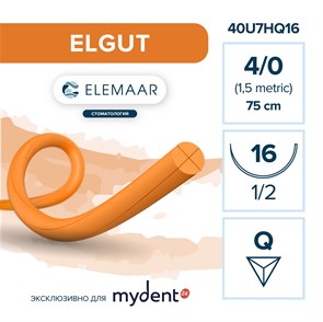 Шовный материал ELGUT 4/0 (12 шт, 75 см, 1/2, 16 мм, обратно-режущая) L40U7HQ16