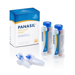 Panasil tray Soft Heavy - вязкотекучий, устойчивый материал для точных оттисков, пониженная конечная твердость, 2x50 мл + 6 смесителей 13541