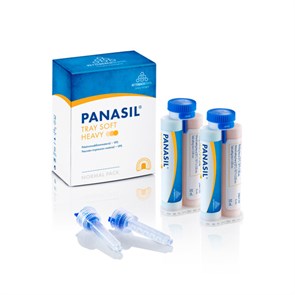 Panasil tray Soft Heavy - вязкотекучий, устойчивый материал для точных оттисков, пониженная конечная твердость, 2x50 мл + 6 смесителей, new 1354111