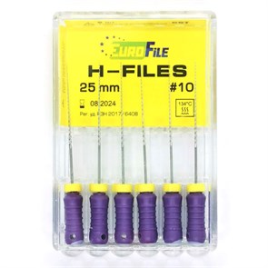 H-Files - ручные файлы, 25 мм, №10, сталь, 6 шт 1832025010-/-18302025010